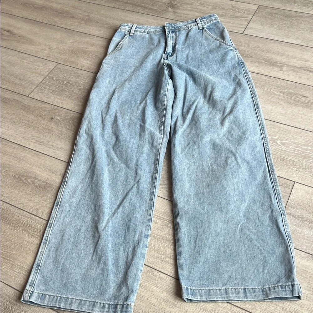 Wayf Denim Blue Wide-Leg trouser style Jeans size small Very - Picture 2 of 8
